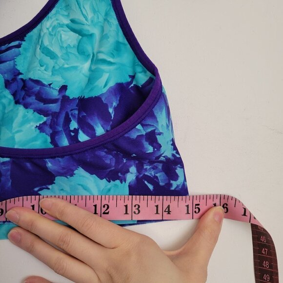 Champion Blue Purple Floral Watercolor Print Racerback Sports Bra Size Large - Picture 11 of 12